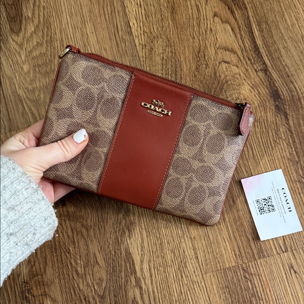 Coach Signature Brown and Tan Clutch